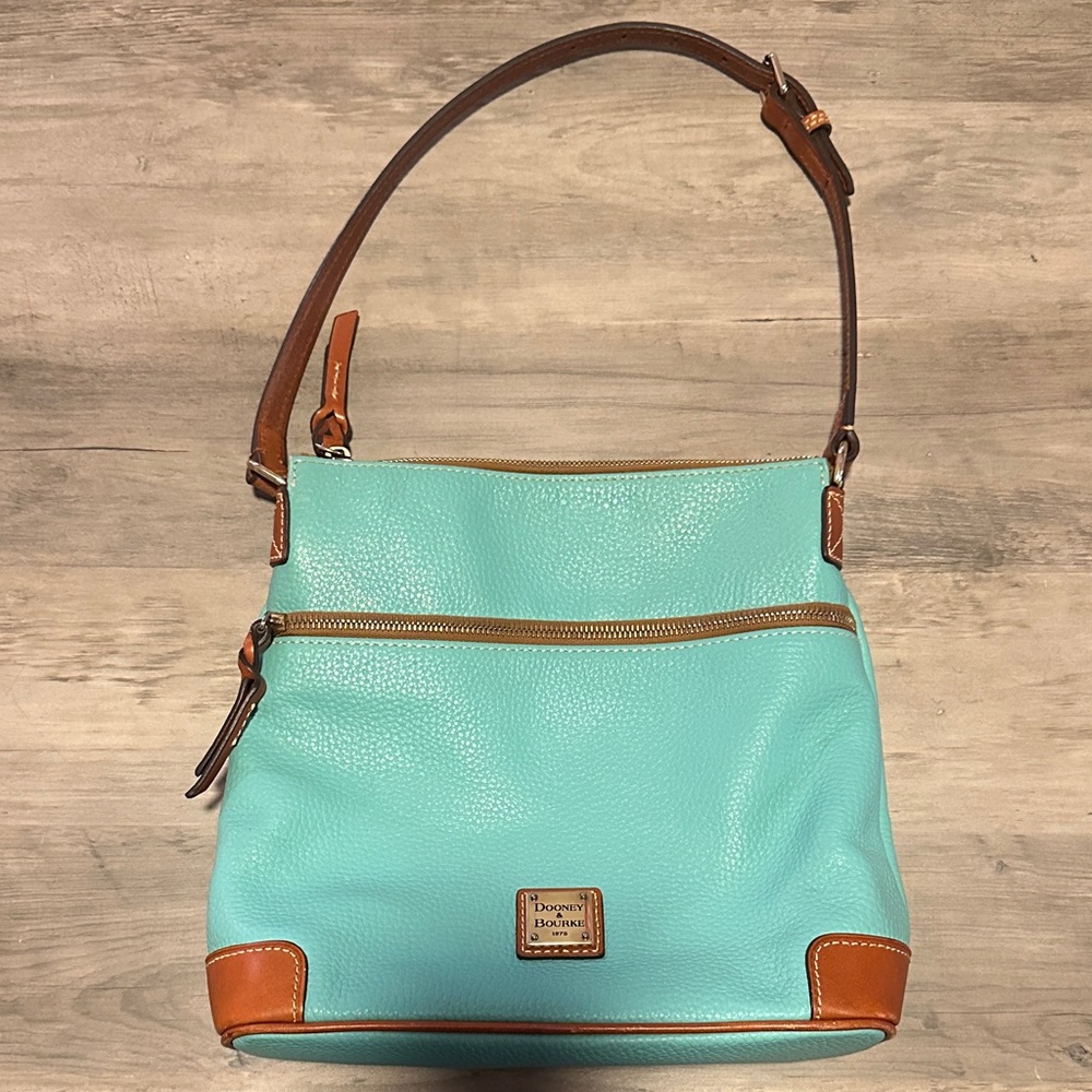MARKED DOWN. FIRM. Dooney & Bourke Turquoise and Tan Leather Shoulder Bag